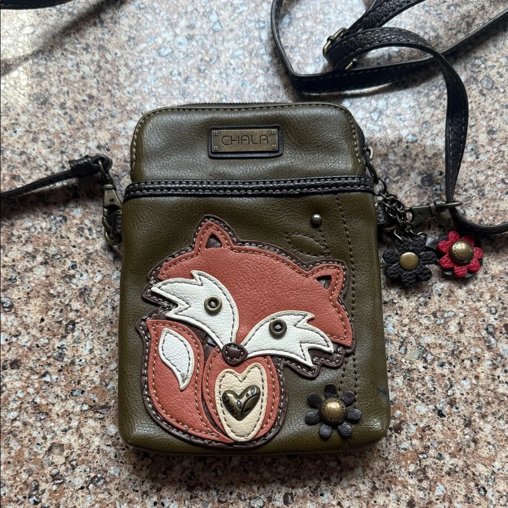 Chala Olive Crossbody Bag with Fox Accent - Picture 1 of 8